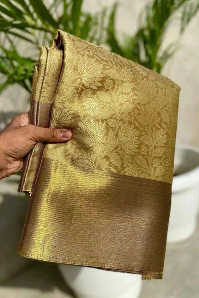 Engaging Golden Soft Tissue Silk Saree With Prodigal Blouse Piece