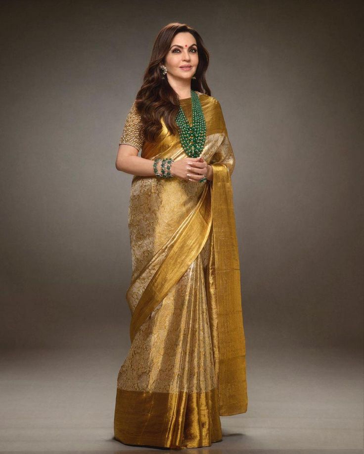 Engaging Golden Soft Tissue Silk Saree With Prodigal Blouse Piece