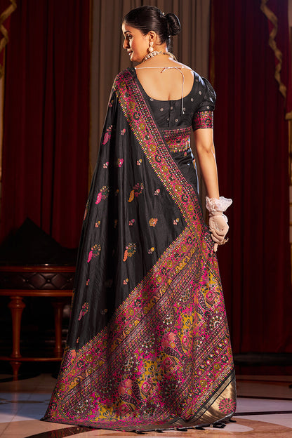 Eclat Black Pashmina Saree With Deserving Blouse Piece