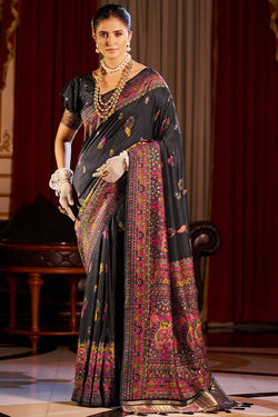 Eclat Black Pashmina Saree With Deserving Blouse Piece