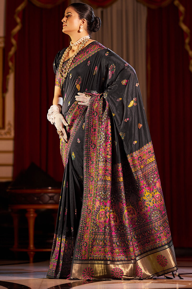 Eclat Black Pashmina Saree With Deserving Blouse Piece