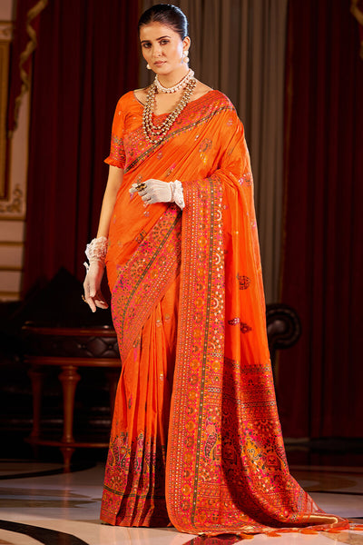 Fragrant Orange Pashmina Saree With Wonderful Blouse Piece