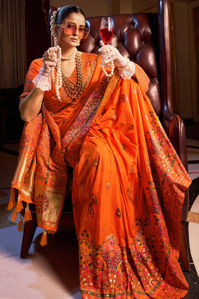 Fragrant Orange Pashmina Saree With Wonderful Blouse Piece