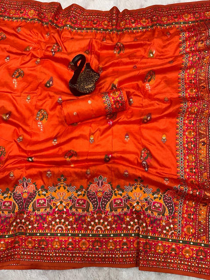 Attractive Orange Pashmina Saree With Sumptuous Blouse Piece