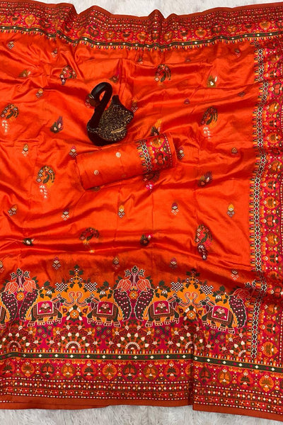 Attractive Orange Pashmina Saree With Sumptuous Blouse Piece