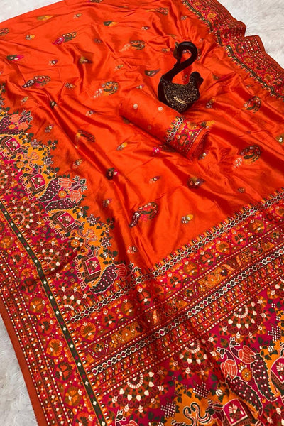 Attractive Orange Pashmina Saree With Sumptuous Blouse Piece