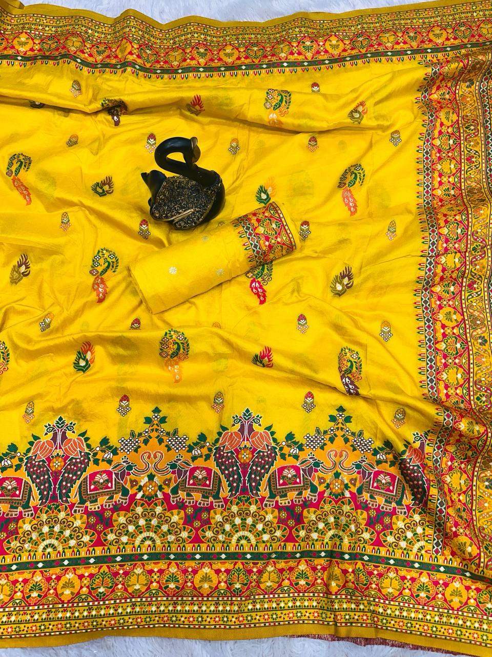 Ethereal Yellow Pashmina Saree With Innovative Blouse Piece
