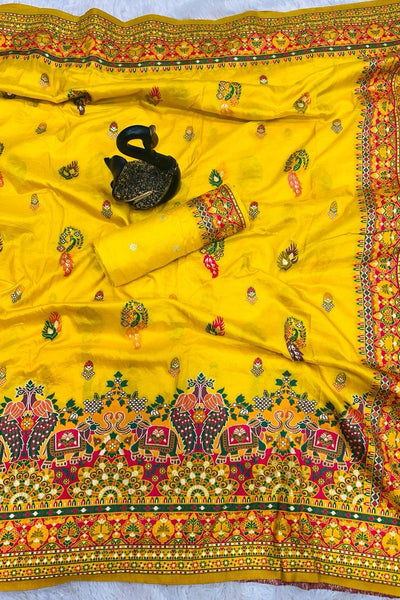 Ethereal Yellow Pashmina Saree With Innovative Blouse Piece