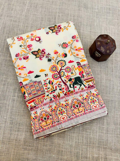 Desuetude Beige Pashmina Saree With Inspiring Blouse Piece