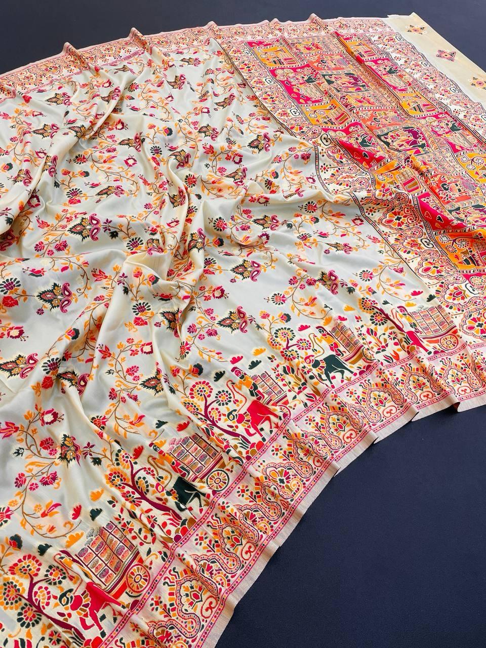 Desuetude Beige Pashmina Saree With Inspiring Blouse Piece