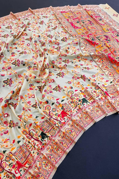 Desuetude Beige Pashmina Saree With Inspiring Blouse Piece