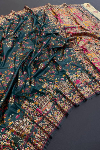 Magnificat Black Pashmina Saree With Comely Blouse Piece