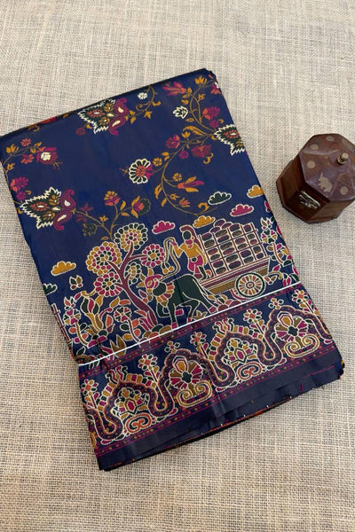 Proficient Navy Blue Pashmina Saree With Stunner Blouse Piece