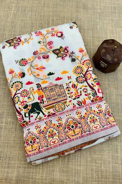 Charismatic Off White Pashmina Saree With Majestic Blouse Piece