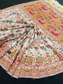 Charismatic Off White Pashmina Saree With Majestic Blouse Piece