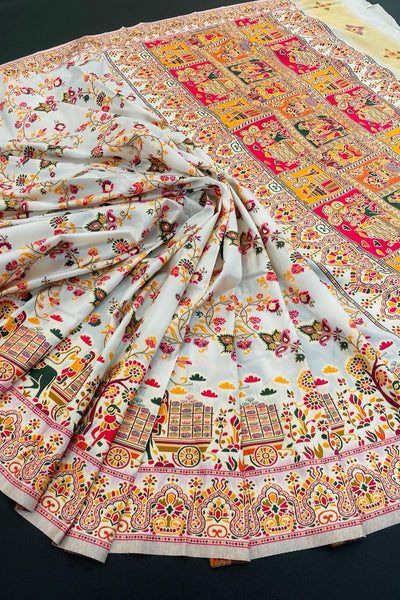 Charismatic Off White Pashmina Saree With Majestic Blouse Piece