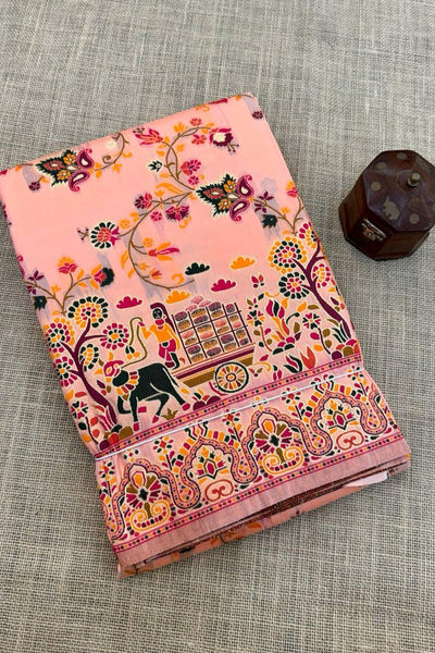 Mellifluous Peach Pashmina Saree With Improbable Blouse Piece