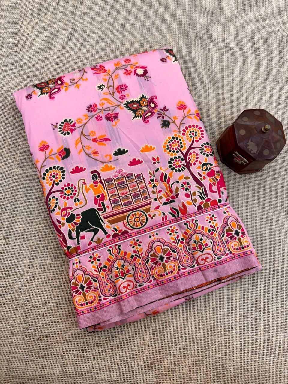 Opulent Pink Pashmina Saree With Ratatouille Blouse Piece
