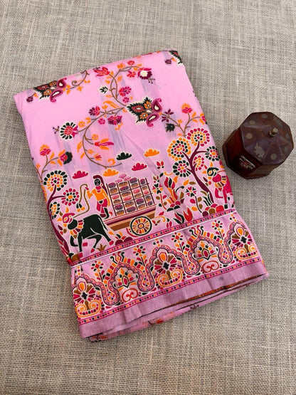 Opulent Pink Pashmina Saree With Ratatouille Blouse Piece