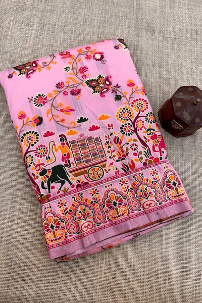 Opulent Pink Pashmina Saree With Ratatouille Blouse Piece