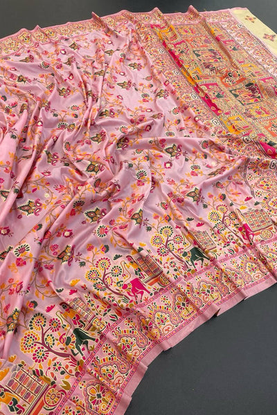 Opulent Pink Pashmina Saree With Ratatouille Blouse Piece