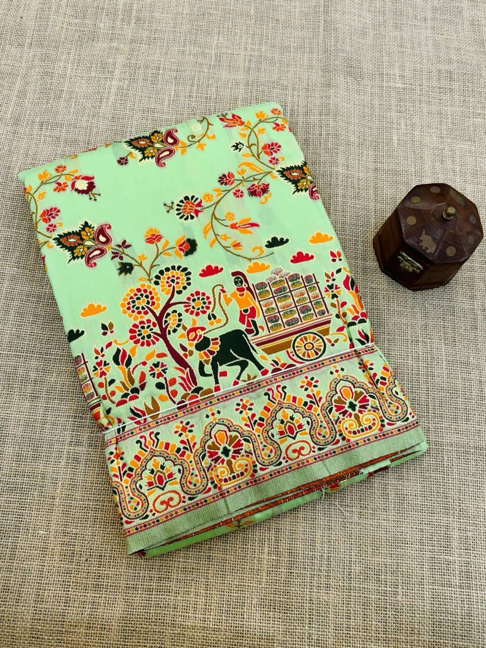 Woebegone Pista Pashmina Saree With Flattering Blouse Piece