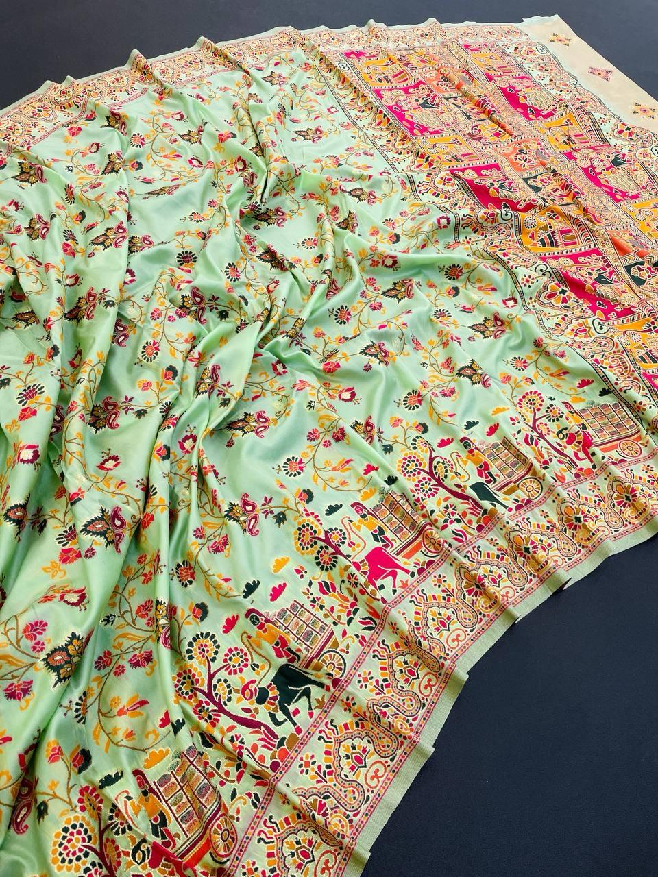 Woebegone Pista Pashmina Saree With Flattering Blouse Piece