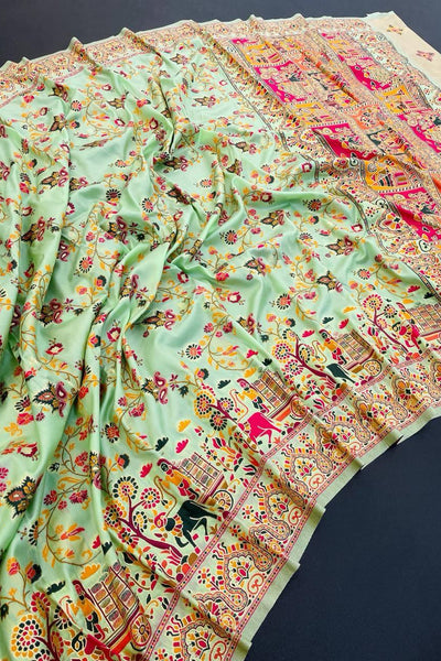 Woebegone Pista Pashmina Saree With Flattering Blouse Piece