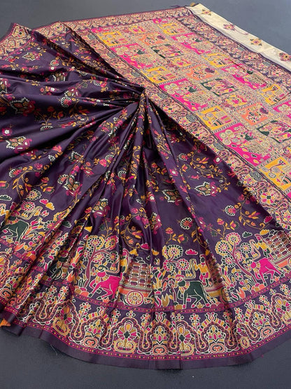 Proficient Purple Pashmina Saree With Sensational Blouse Piece