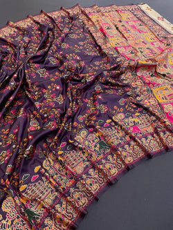 Proficient Purple Pashmina Saree With Sensational Blouse Piece