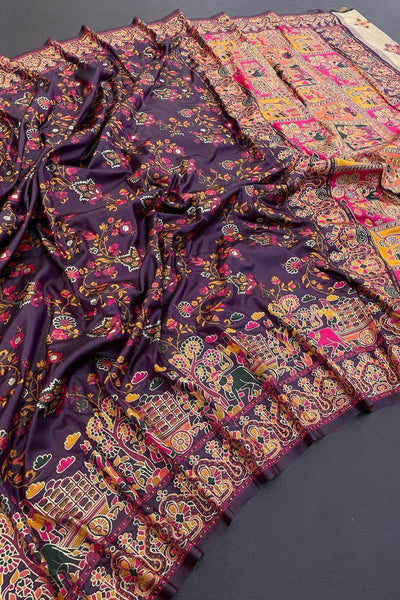 Proficient Purple Pashmina Saree With Sensational Blouse Piece