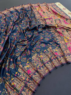 Exceptional Rama Pashmina Saree With Ravishing Blouse Piece