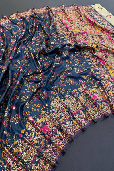 Exceptional Rama Pashmina Saree With Ravishing Blouse Piece