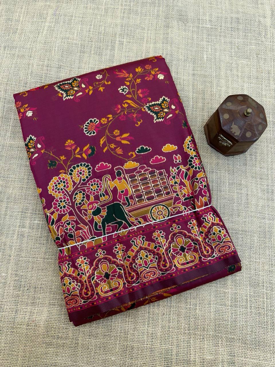 Luminous Wine Pashmina Saree With Winsome Blouse Piece