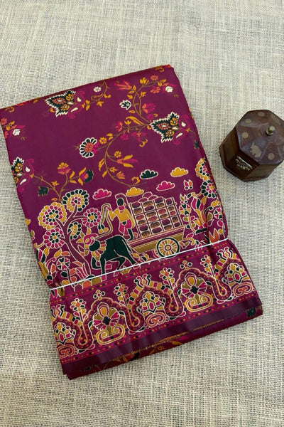 Luminous Wine Pashmina Saree With Winsome Blouse Piece