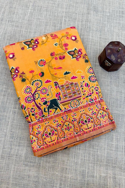 Hypnotic Yellow Pashmina Saree With Preferable Blouse Piece