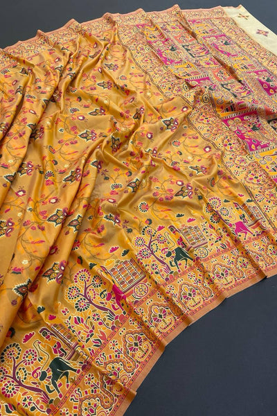 Hypnotic Yellow Pashmina Saree With Preferable Blouse Piece