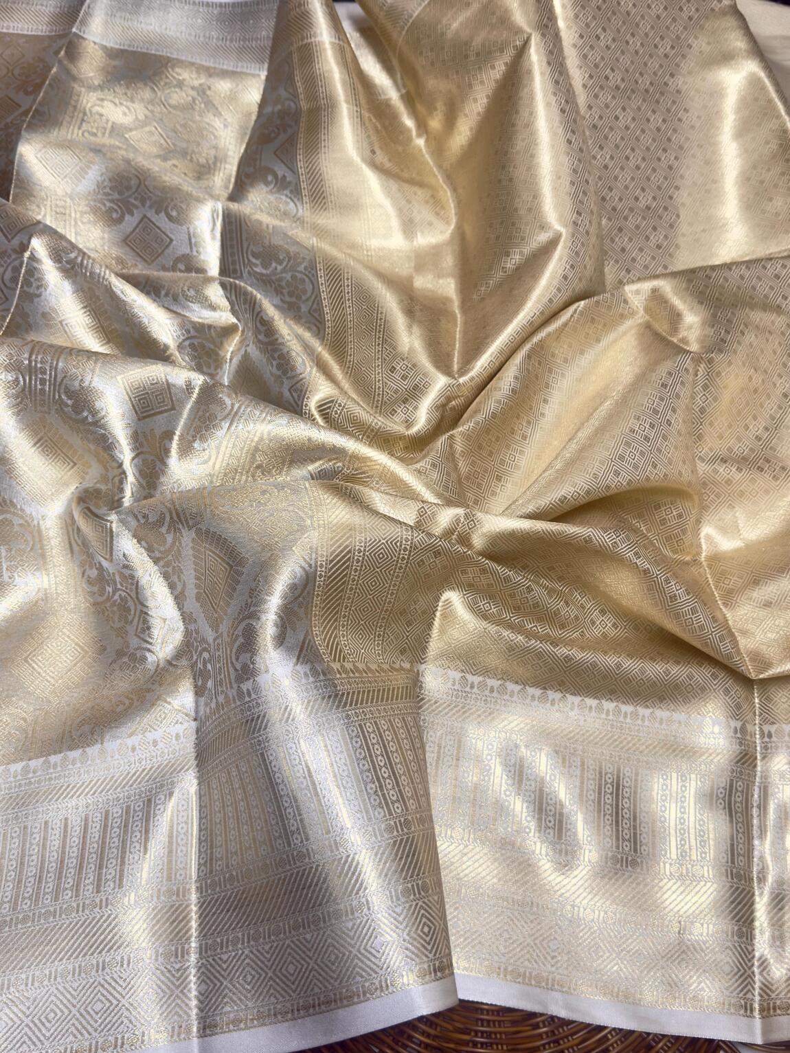 Bollywood Style Silver Soft Tissue Silk Saree With Resonant Blouse Piece