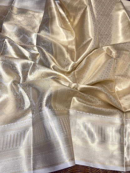 Bollywood Style Silver Soft Tissue Silk Saree With Resonant Blouse Piece