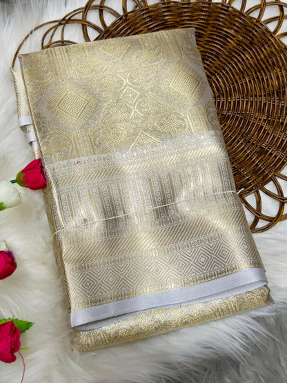 Bollywood Style Silver Soft Tissue Silk Saree With Resonant Blouse Piece
