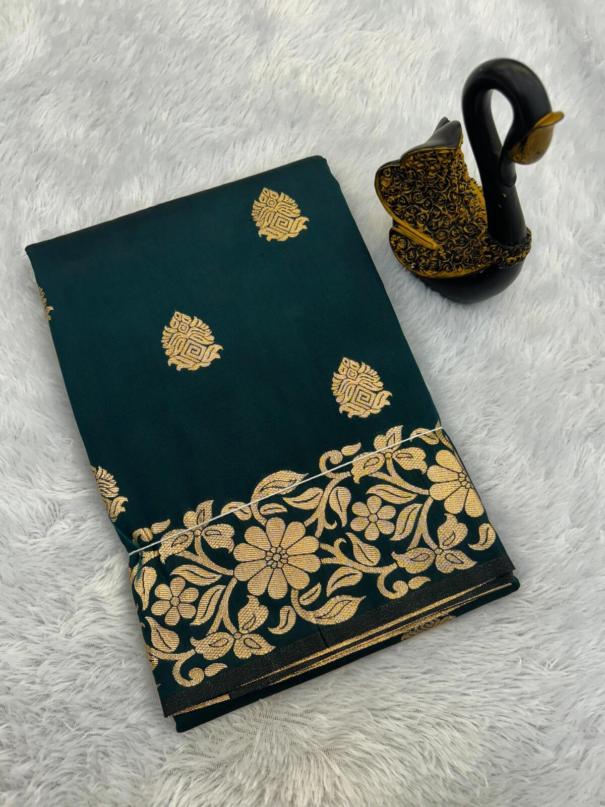 Gorgeous Teal Blue Soft Banarasi Silk Saree With Ethnic Blouse Piece