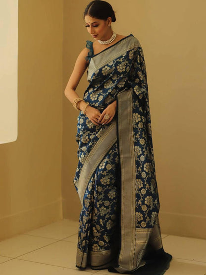 Classic Blue Soft Silk Saree With Aplomb Blouse Piece