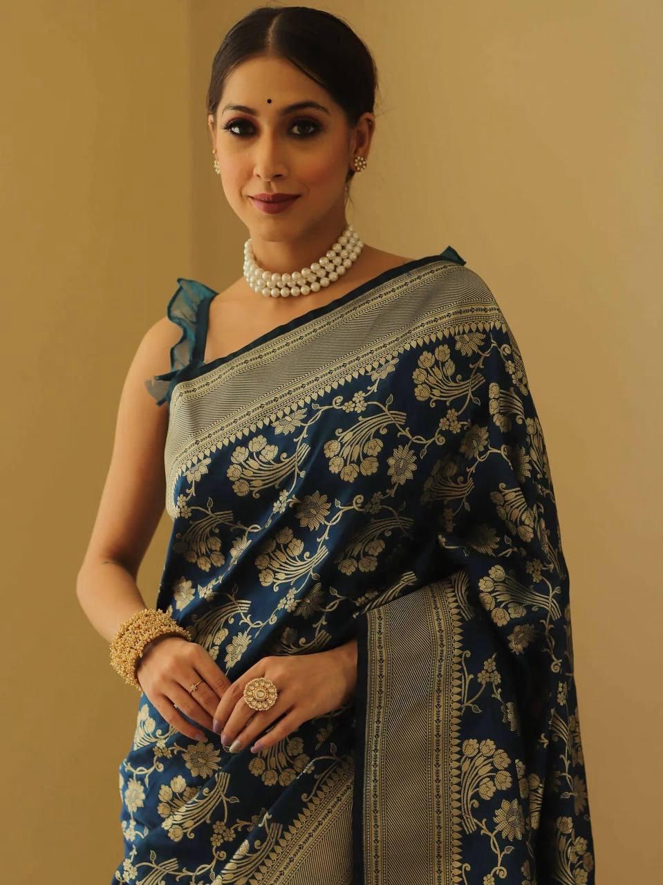 Classic Blue Soft Silk Saree With Aplomb Blouse Piece