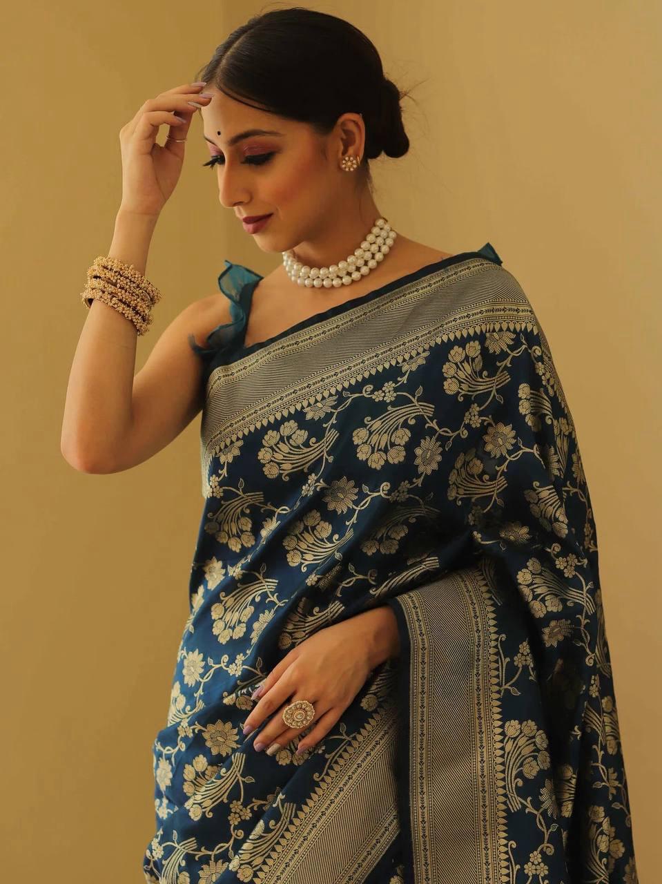 Classic Blue Soft Silk Saree With Aplomb Blouse Piece