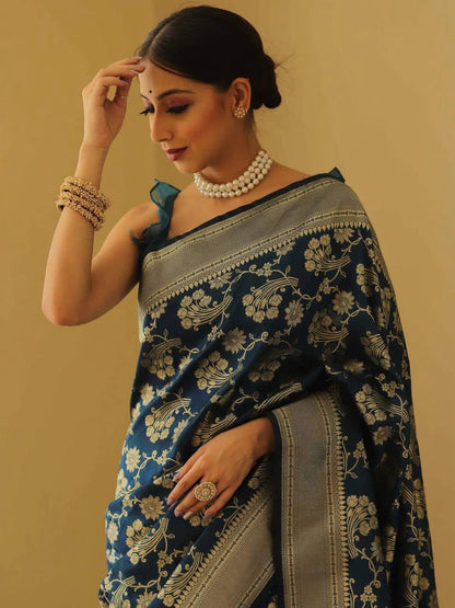 Classic Blue Soft Silk Saree With Aplomb Blouse Piece