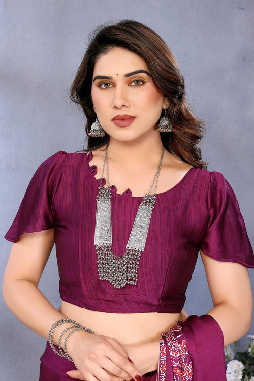 Load image into Gallery viewer, Pleasurable Purple Ajrak Printed Soft Silk Saree With Fragrant Blouse Piece
