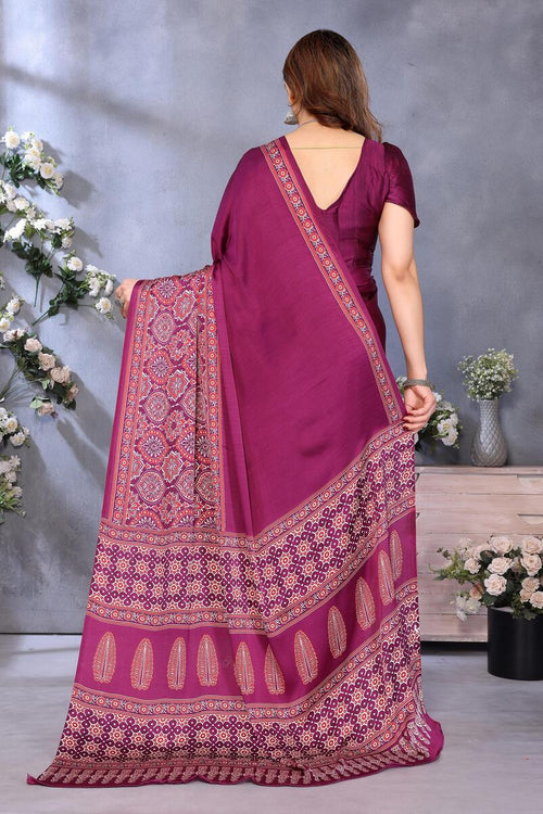 Load image into Gallery viewer, Pleasurable Purple Ajrak Printed Soft Silk Saree With Fragrant Blouse Piece
