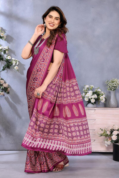 Load image into Gallery viewer, Pleasurable Purple Ajrak Printed Soft Silk Saree With Fragrant Blouse Piece
