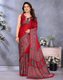 Girlish Red Ajrak Printed Soft Silk Saree With Ephemeral Blouse Piece