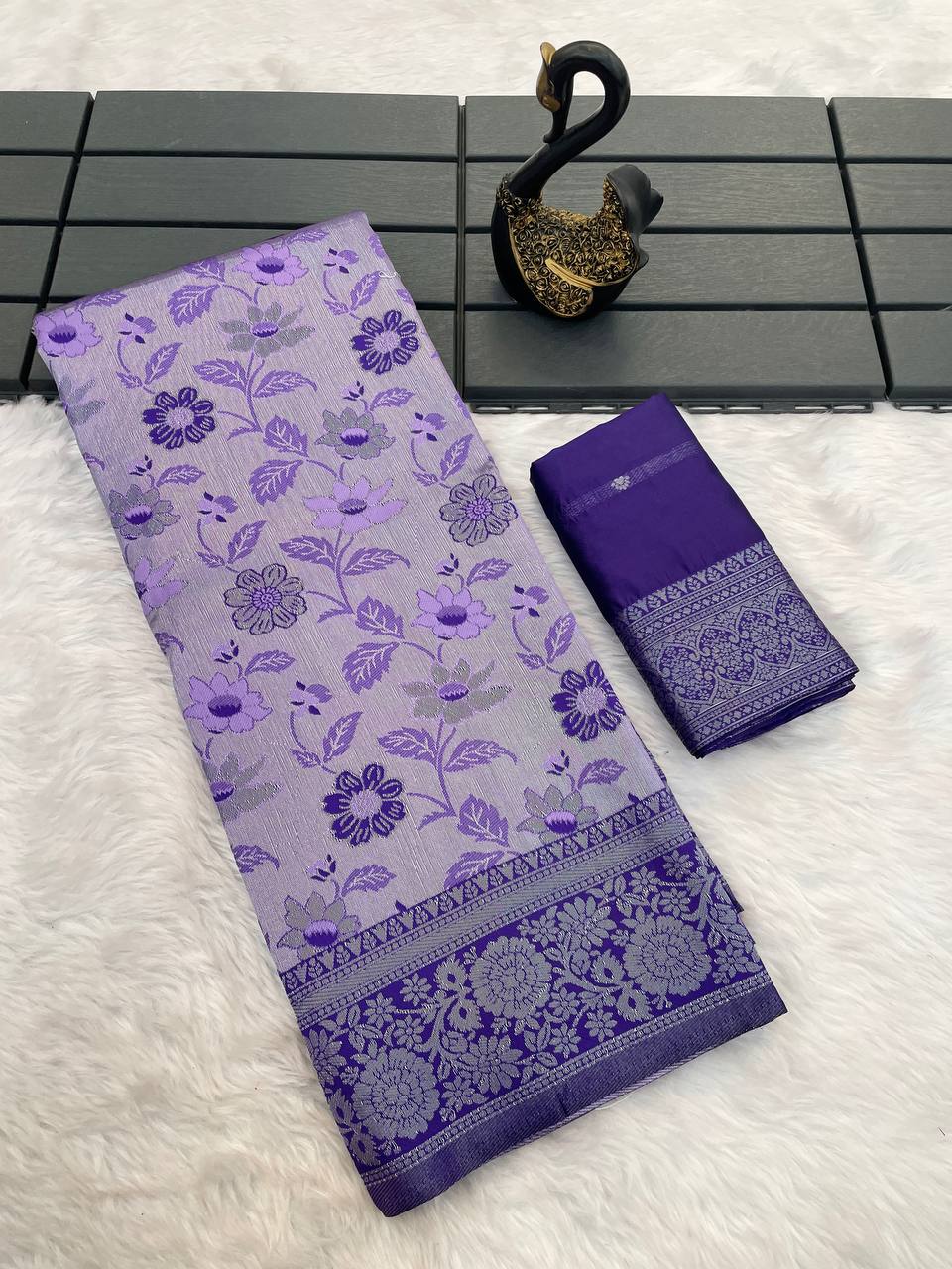 Lovely Lavender Soft Banarasi Tissue Silk Saree With Capricious Blouse Piece